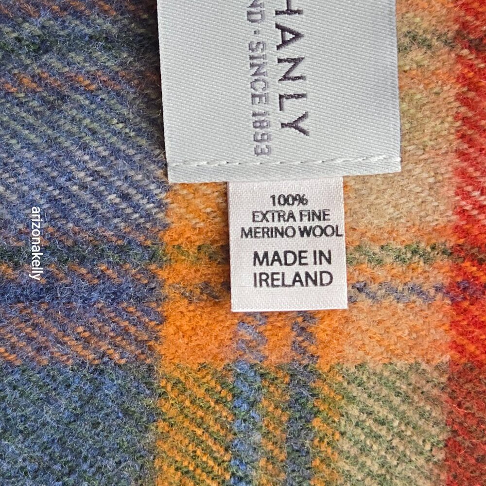 John Hanly Extra Fine Merino Wool Scarf Colorful Plaid - Picture 4 of 8